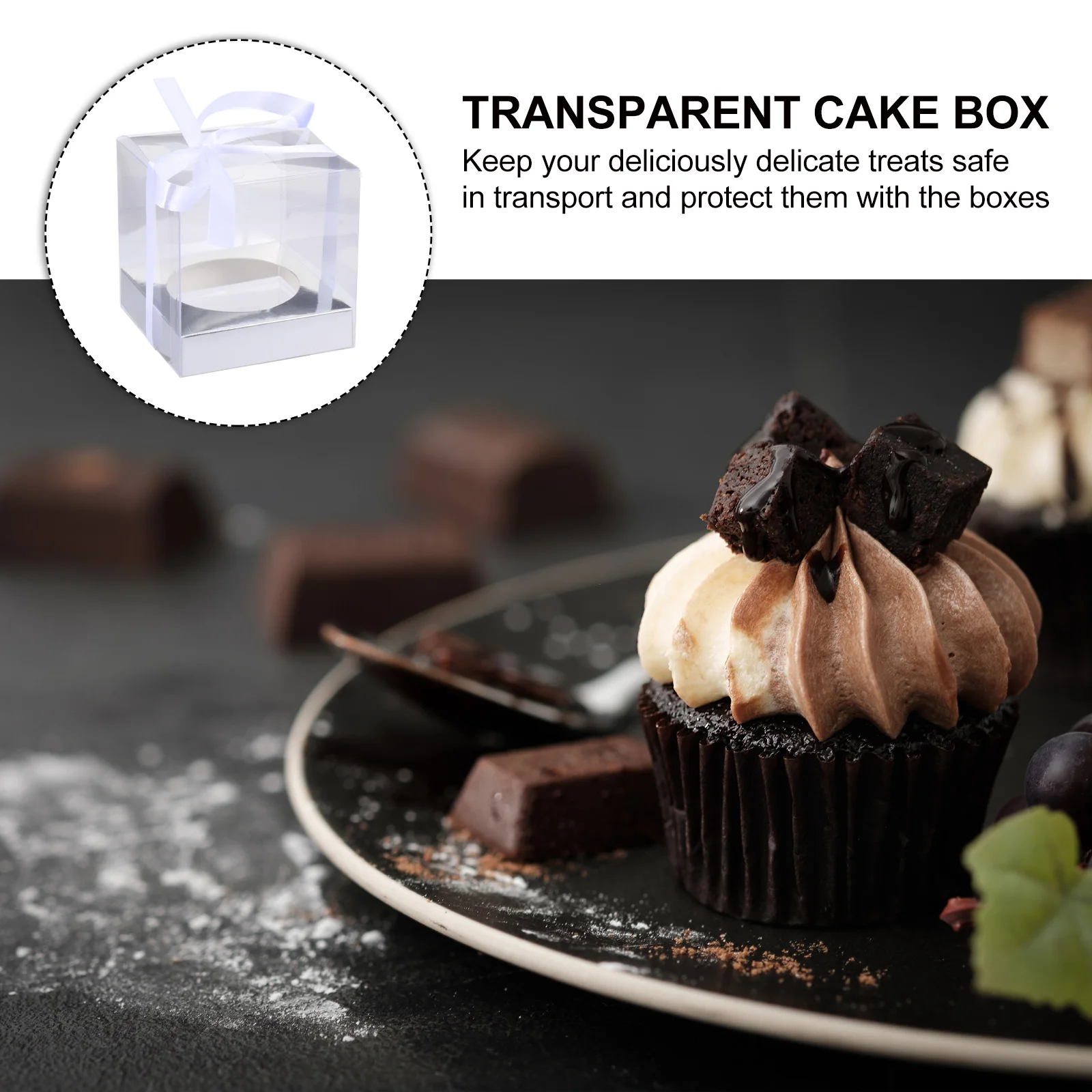

12 Pcs Clear PVC Cake Boxes 9x9x9cm Silver with Ribbon Easy Assemble Transparent Food Packaging Bakery Supplies