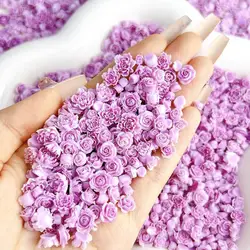 Random Mixed Purple Series Flowers Nail Art Decorations 3D Luminous Camellia Peony Nail Charms Accessories DIY Nails Ornaments