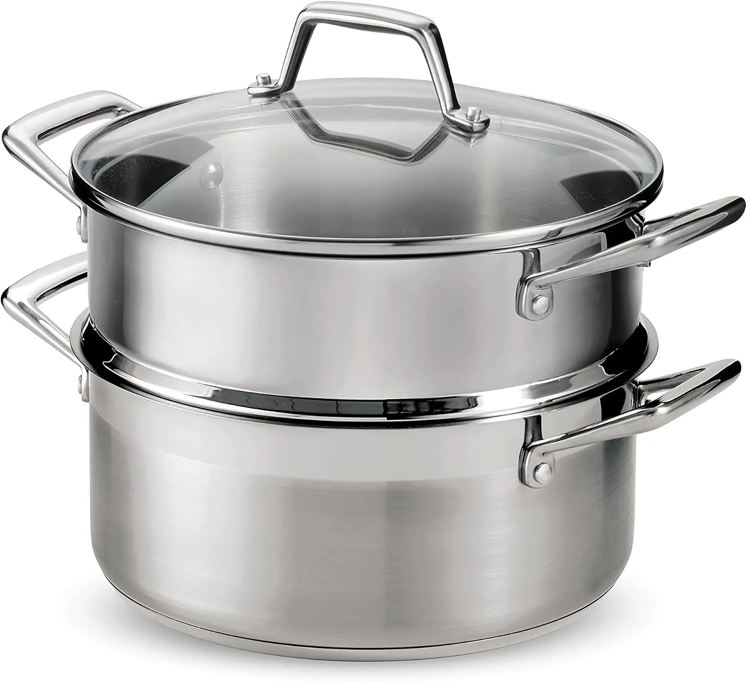 5-Quart Stainless Steel Steamer Set with Tri-Ply Induction-Ready Base, Tempered Glass Lid, Dutch Oven + Steamer Insert for Vegetables, Seafood, Soups