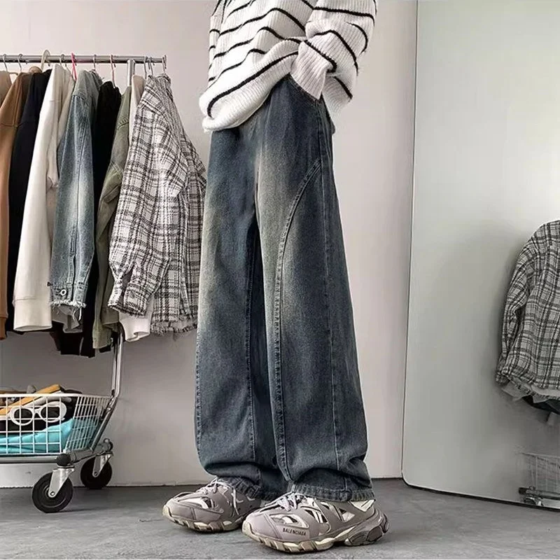

Autumn Winter plus Size 300 Pou Hong Kong Sle Retro Casual Jeans Men Trendy Brand Waed Loose Straight Leg Pants