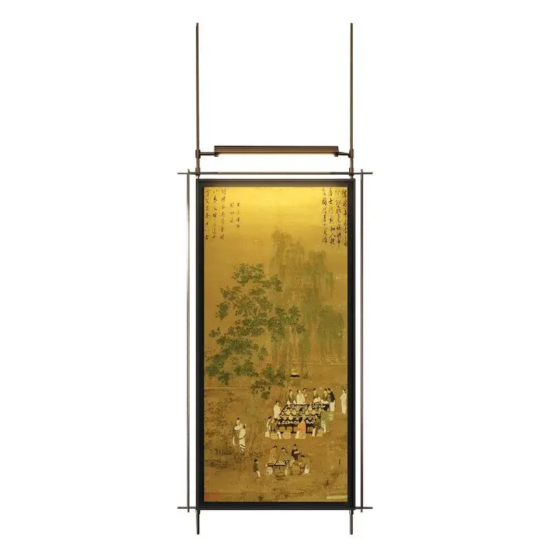 New Chinese decorative luminous mural with lamp hanging rod painting stainless steel metal