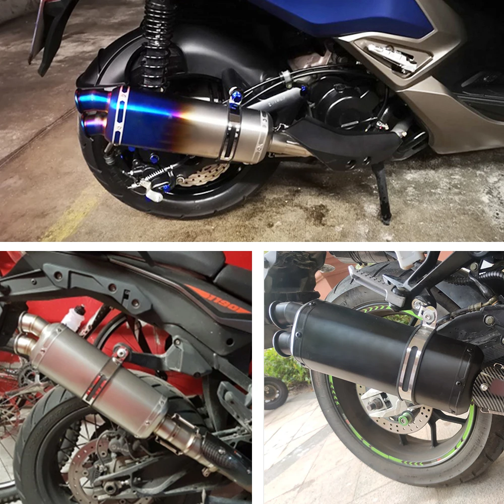 Universal Motorcycle Double Outlet Hole Exhaust Carbon Fiber Modified Escape Pipe Muffler DB Killer For Z900 GSXR750 R6 R3 ER6N