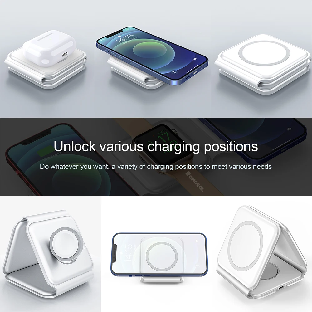 Magnetic Wireless Charger สำหรับ iPhone 13 11 12 Pro Max แบบพกพา15W Fast Wireless Charger Station สำหรับ AirPod/3Apple Watch