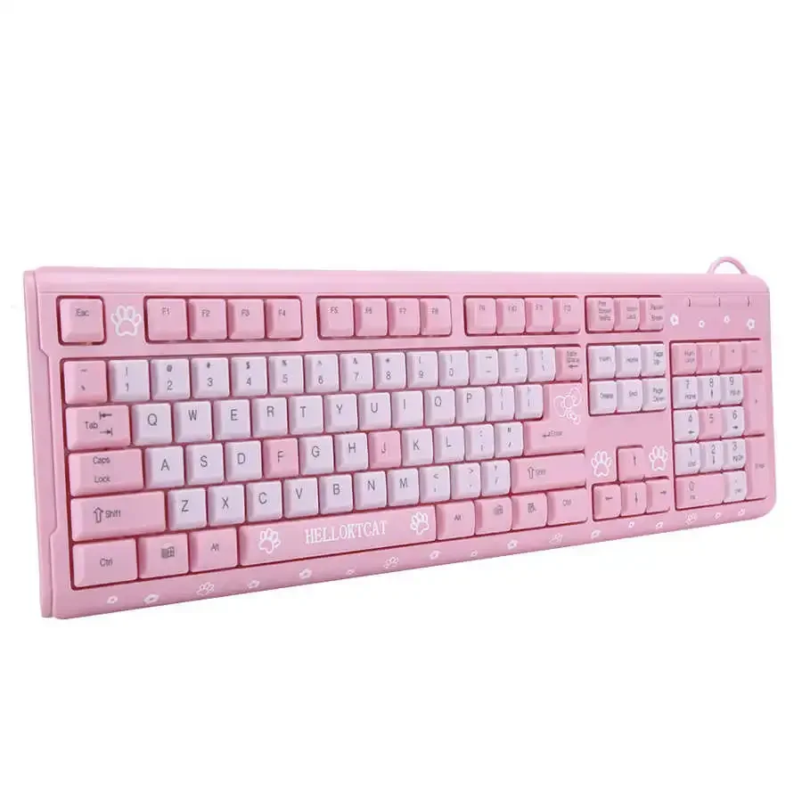 

104 Keys USB Keyboard Wired Ultra-Thin Cute Cartoon Keyboard For Home Office Laptop Computer