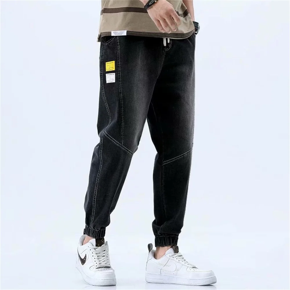 2024 Summer Men\'s Jeans Jogger Thin Harem Pants Cotton Banded Pant Korea Style Light Blue Hip Hop Beam Feet Casual Trousers Male