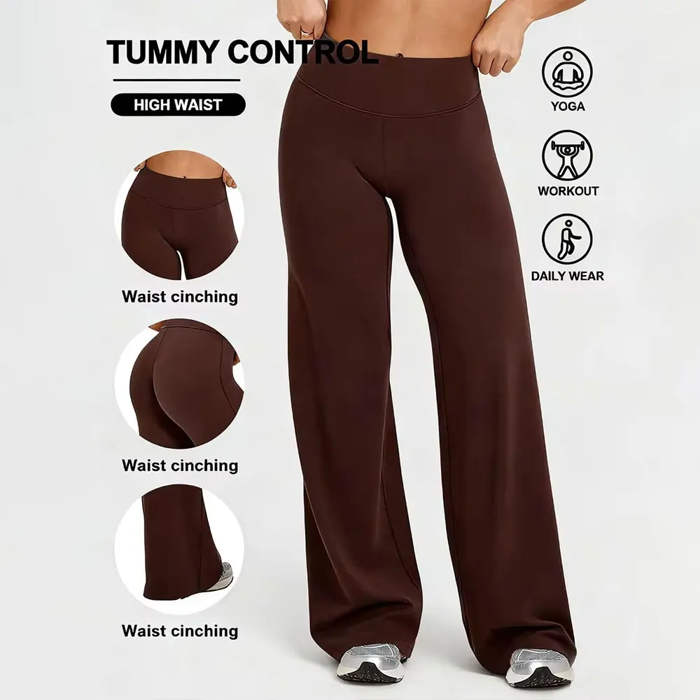 Pantalones de yoga de cintura alta para mujer, de pierna recta, con control de abdomen, dobladillo ancho, ligeros y transpirables para verano, leggings de entrenamiento