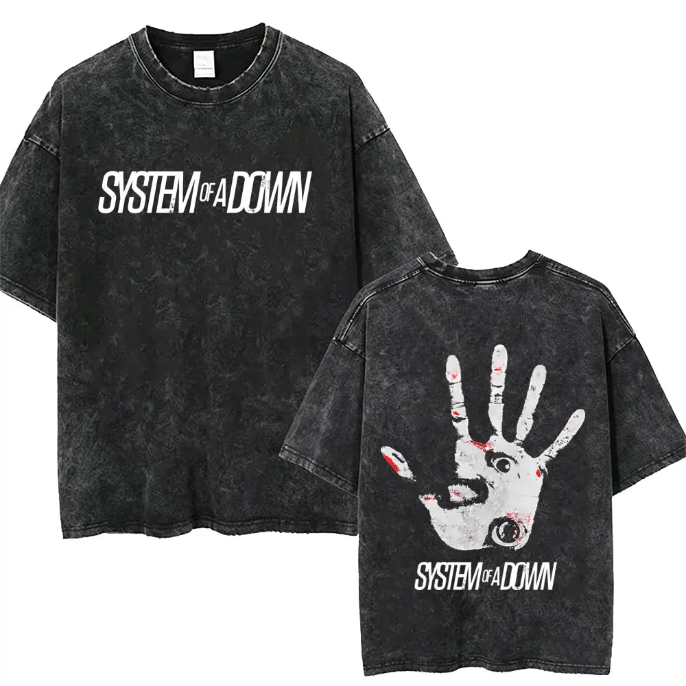 Gewaschenes Vintage System of A Down T-Shirt für Männer und Frauen Retro Rock Metal Übergroße T-Shirts Herren Lässige Baumwoll-Kurzarm-T-Shirts – Detail 4