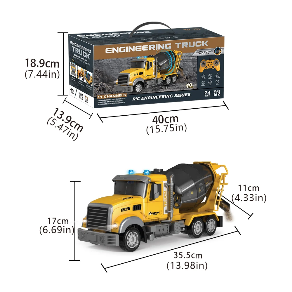 Excavadora de aleación con Control remoto para niños, vehículo de ingeniería de música ligera, juguete de regalo, 2,4G, 11 canales