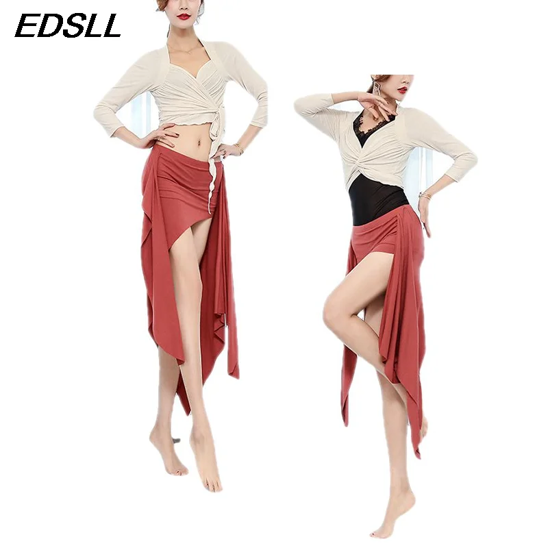 Adult Belly Dance Practice Suit Sexy Off Shoulder Top+Irregular Long Dress Oriental Bellydance Stage Performance Dance Set