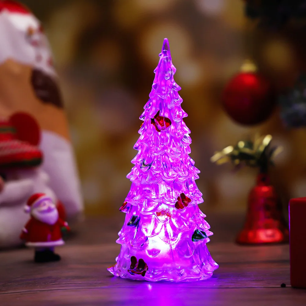 

6Pcs Bright Acrylic LED Christmas Tree Night Lamp Decor Mini Xmas Decoration Party Props Ornament Supplies