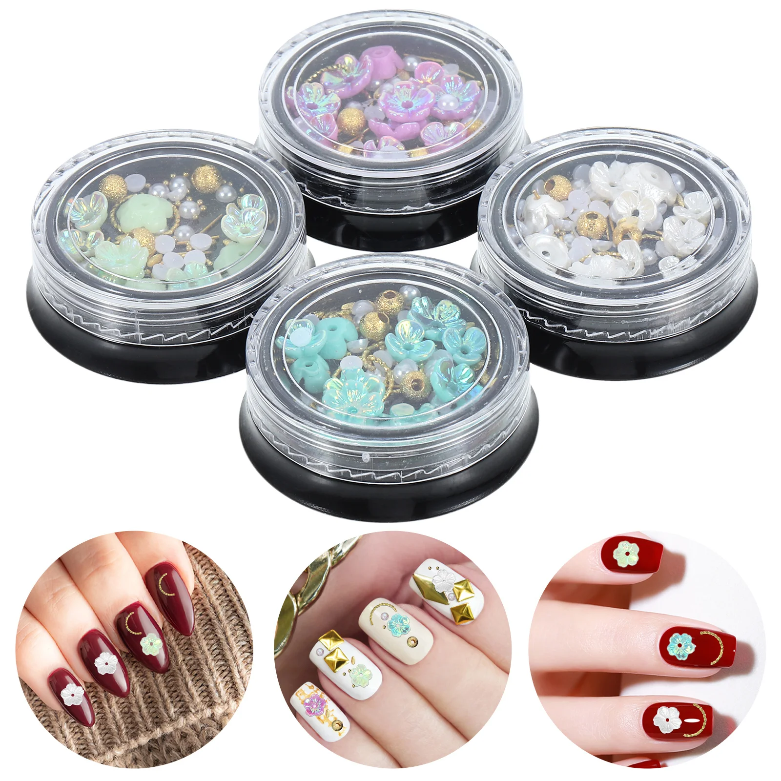 

4 коробки цветов для дизайна ногтей, подвески из цинкового сплава, смола, 3D DIY, шпильки для дизайна ногтей, украшения для ногтей, чехол для телефона, сумка для гитары