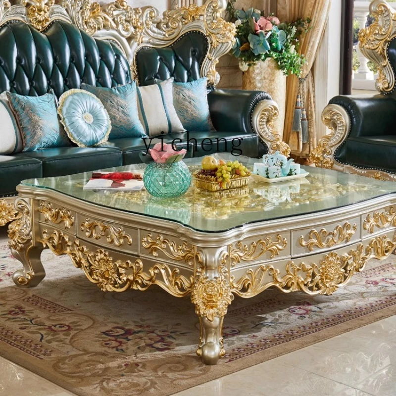 

ZK European all-solid wood coffee table TV cabinet combination villa high-end luxury floor cabinet living room furniture set