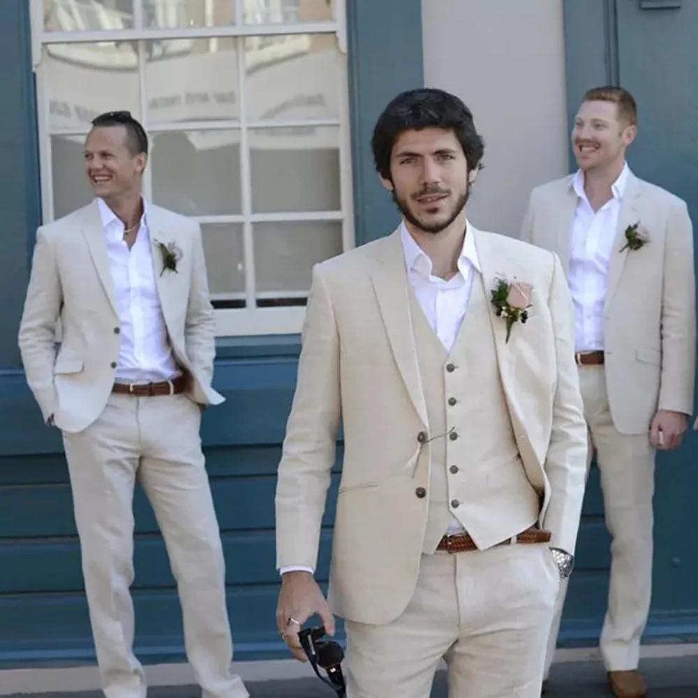 

Summer Man Suits Beige Beach Suits Beige Beach Suits Linen Wedding Suit Best Man Groomsmen Suits Groom Tuxedos Groomsman Suit