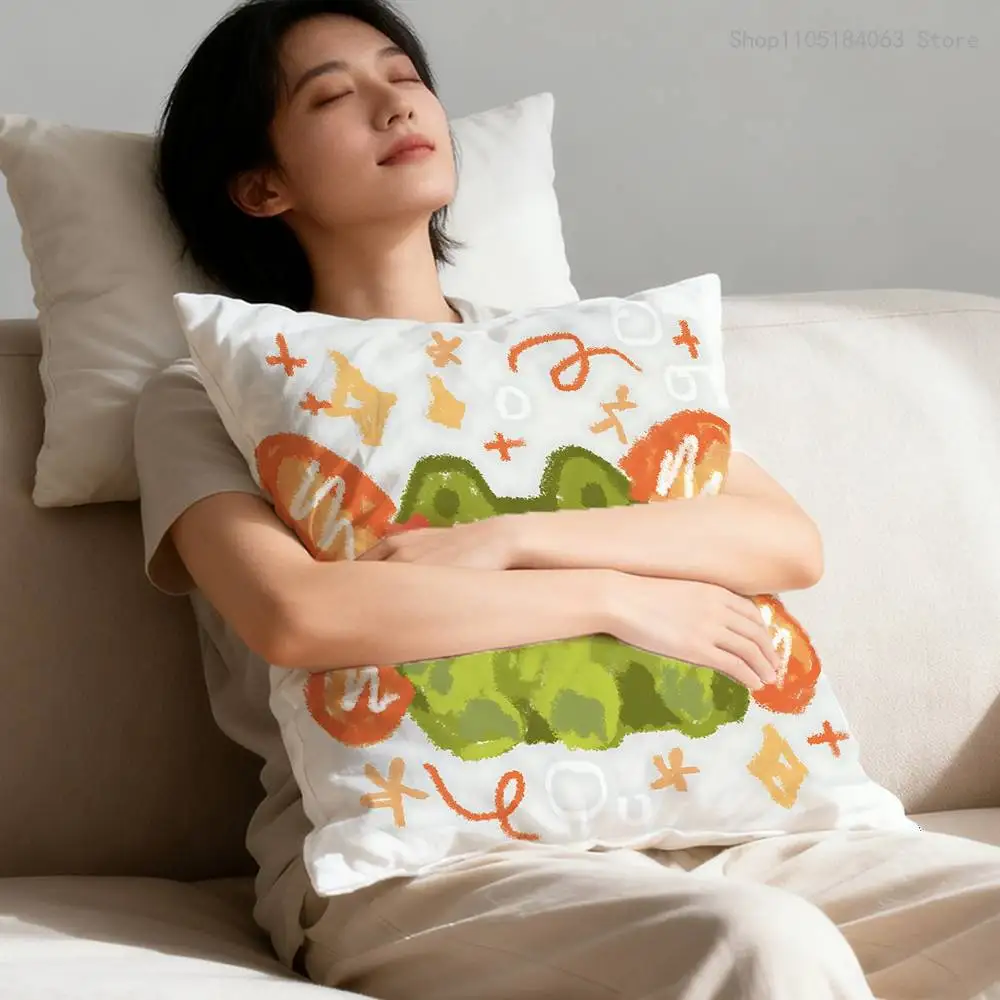 Funny Cute Green Frog Pillow Case For Sofa Decor Car Office Room Printing Cushion Cover Decorations and Protector