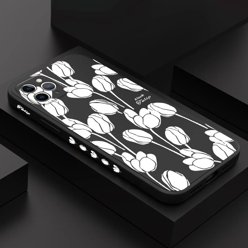 

Dark Tulip Phone Case For iPhone 16 15 14 13 12 11 X XR XS Plus Pro Max Mini Silicone Cover