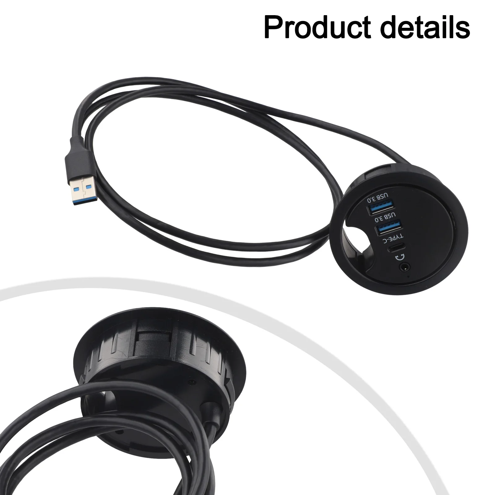 USB 3 0 Desk Grommet Hub with Dual Audio Output Compact Solution for Connecting Multiple Devices on Your For Desktop