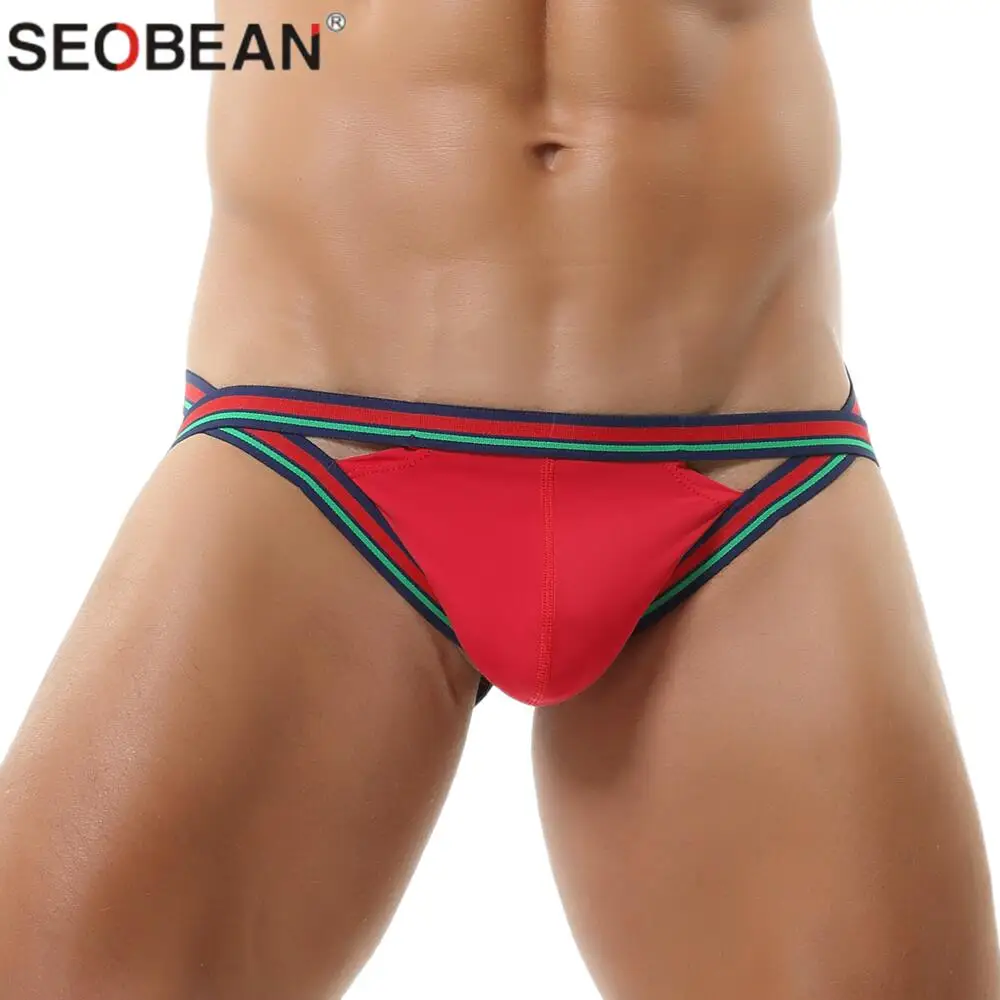 SEOBEAN Brand Men\'s Sexy Briefs Nylon Men Underwear Briefs Soft Comfortable Exposed Buttocks Jockstrap Gay Male Panties