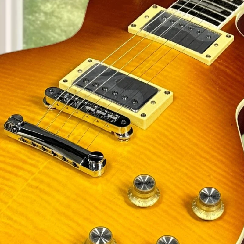 Yellow-Brown Tiger Stripe Sunburst LPAUL Electric Guitar HH Pickup Rosewood Neck Shell Inlay Smooth Tone Best-seller
