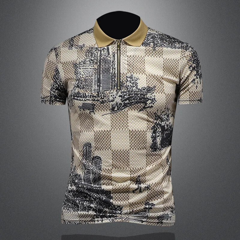 

Summer New Sle Men's Slim Fit ort Sve irt Silk Cotton Print f Sve T-irt Youth Faion Casual Wear