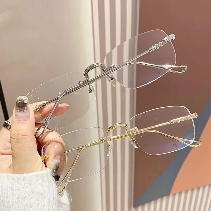 Transparent Rimless Rectangle Shades Glass Women Harajuku Blocking Glasses Frameless Anti-blue Optical Eyeglass Eyewear