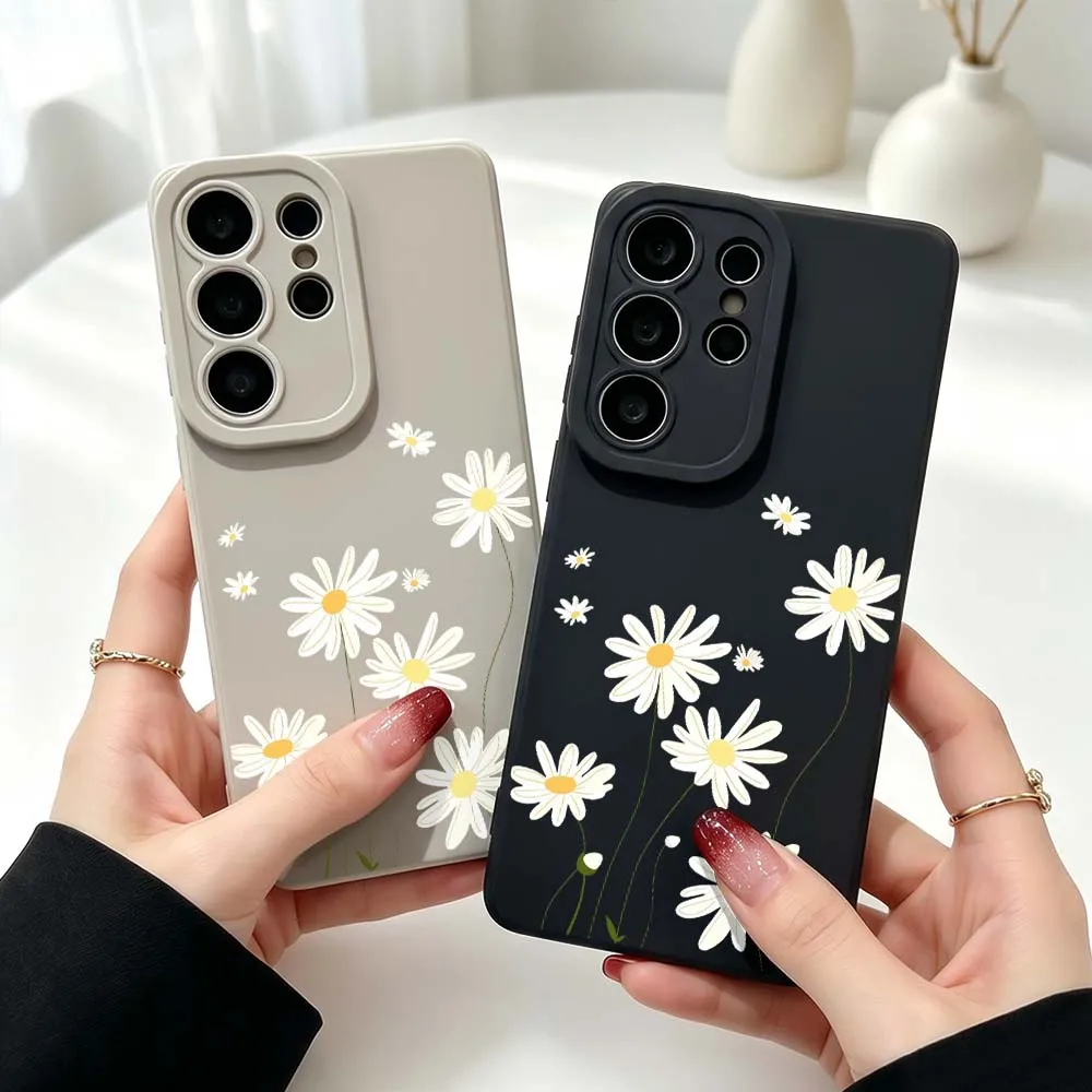 

Minimalist White Daisy Floral Silicone Case For Samsung Galaxy S26 S25 S24 S23 S22 S21 Ultra Plus FE Soft Phone Case Cover