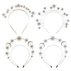 Elegant Metal Star Hair Hoop Princess Silver Halo Crown bilayer Rhinestone Baroque Hairbands Children