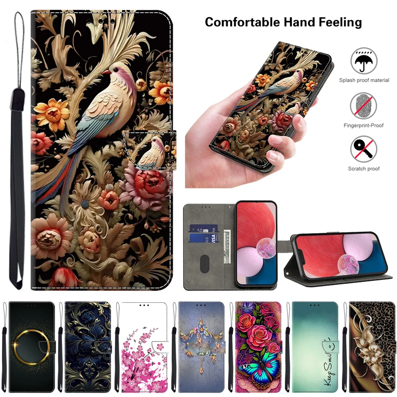 Flower pattern Magnetic Flip Leather Wallet Case For Xiaomi Redmi 13C Note 13 12 11 11S 10 10S 10T 9 9S 8 8T 7S 6 Pro Plus 4G/5G