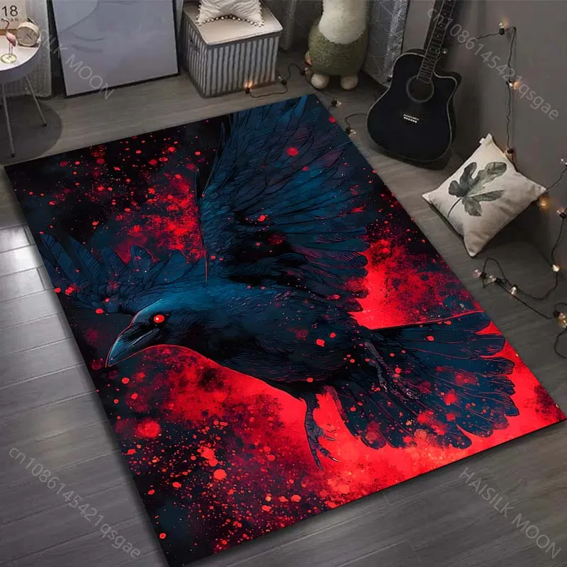 1PC Raven flying with red background Carpet for Living Room Bedroom Sofa Home Decor Rus Non-slip Floor Mat Luxury Gift
