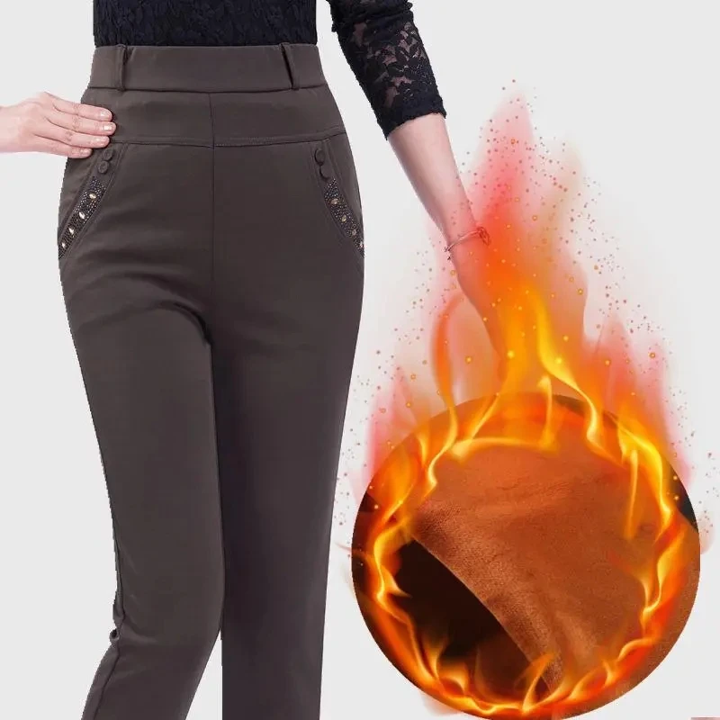 Pantalones holgados de pierna recta para mujer, Pantalón liso de encaje con bolsillos y botones, cintura alta, otoño e invierno, 2024