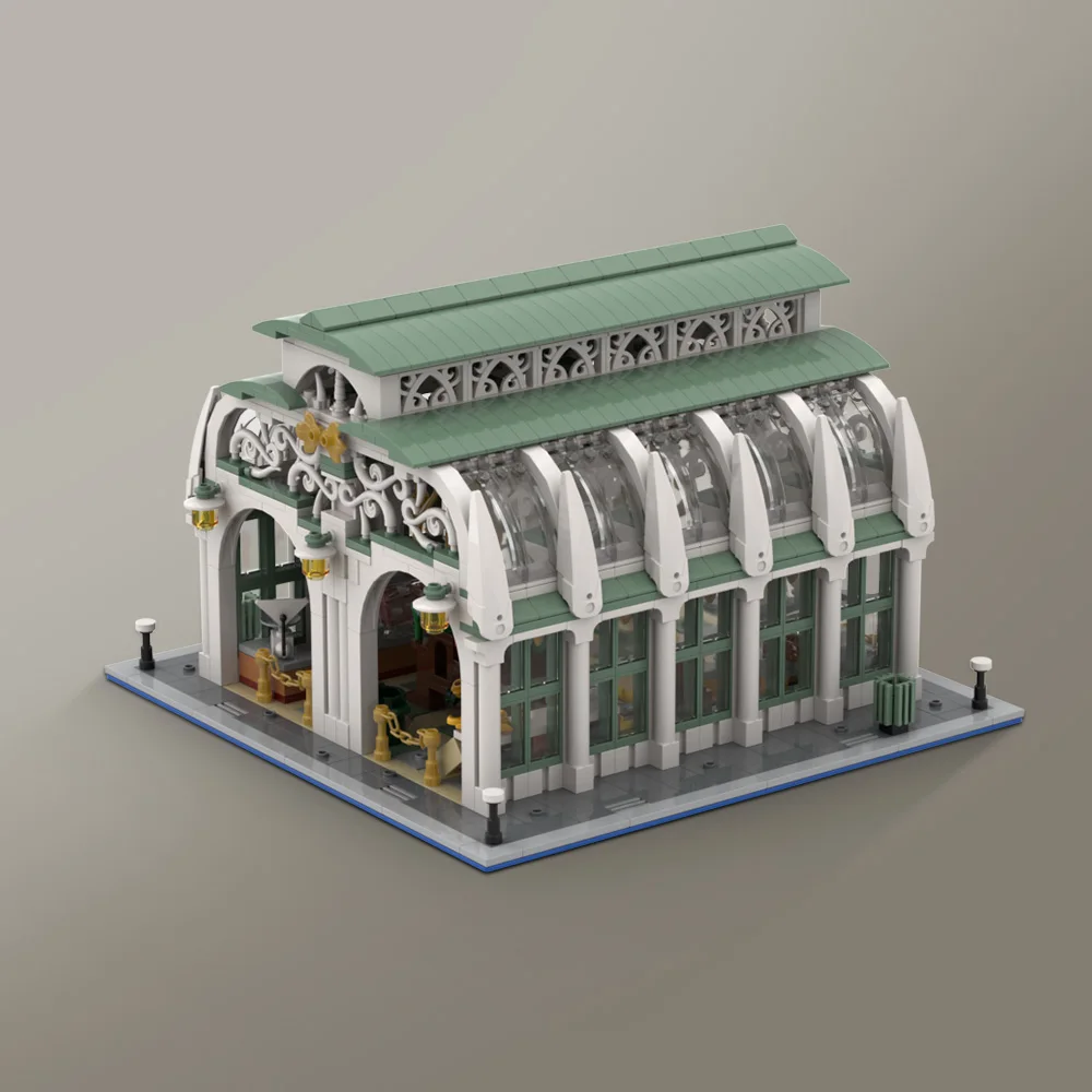 MOC Market Hall Building Block Set Food Hall Indoor Market House Bricks Model Food Hall Educational Toys