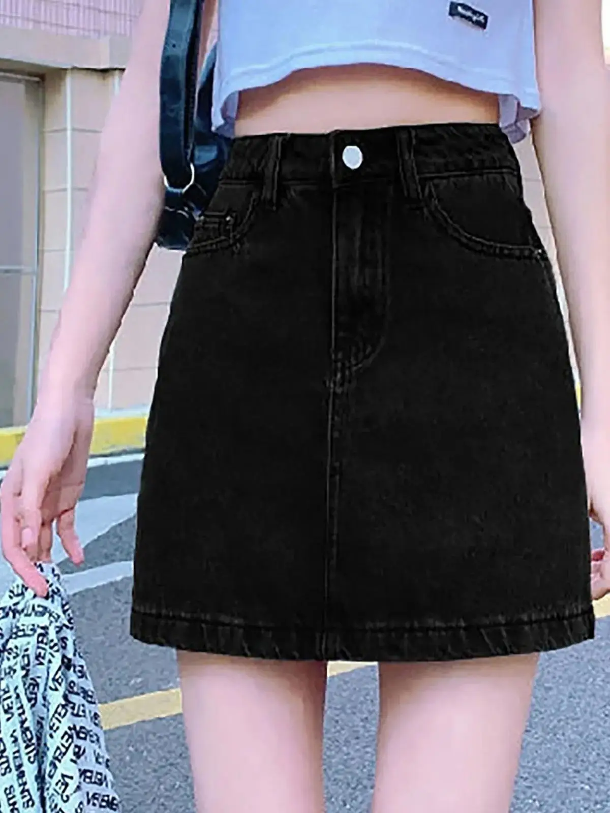 

Джинсовая юбка-трапеция с высокой талией для женщин, однотонная, облегающая, повседневная, для весеннего сезона