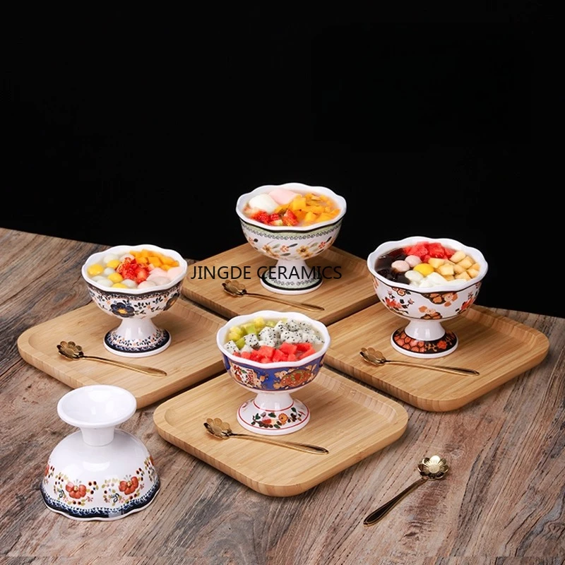 1pc Melamine Dessert Bowl Icecream Cup  High Footed Ice Cream Bowl Yogurt Bowl Shaved Ice Bowls Restaurant Melamine Tableware