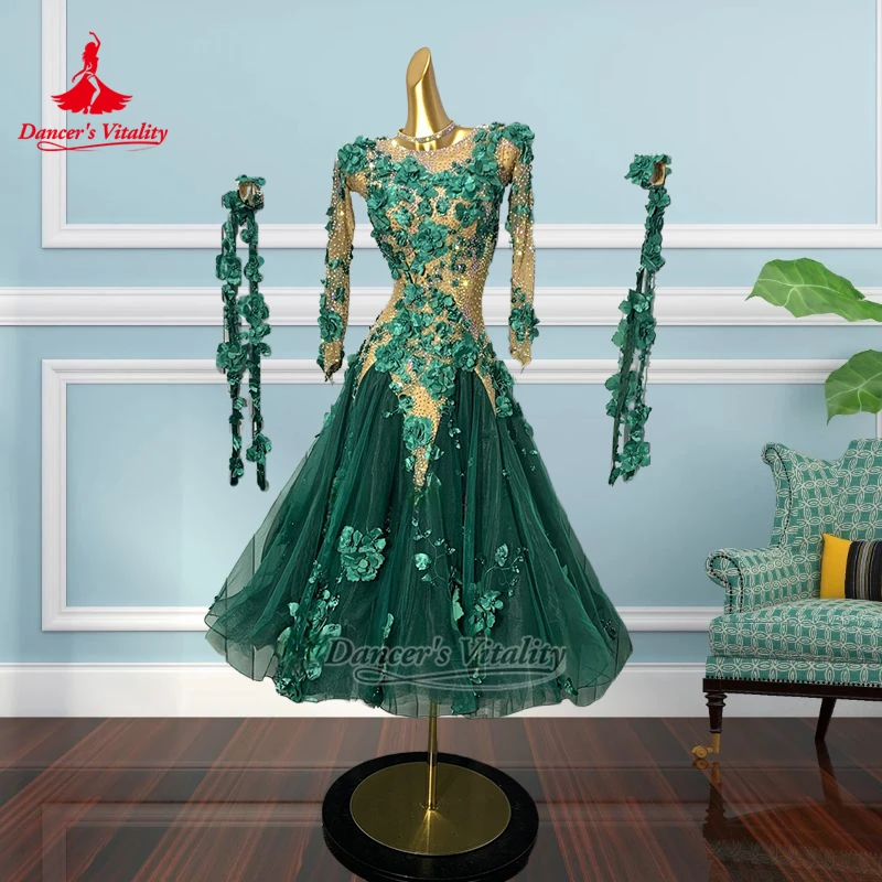 

Взрослый вальс, трехмерные цветы, украшенный нижний подол, большие качели, платья на заказ, жизненная танцовщица, женская одежда для конкурса вальса