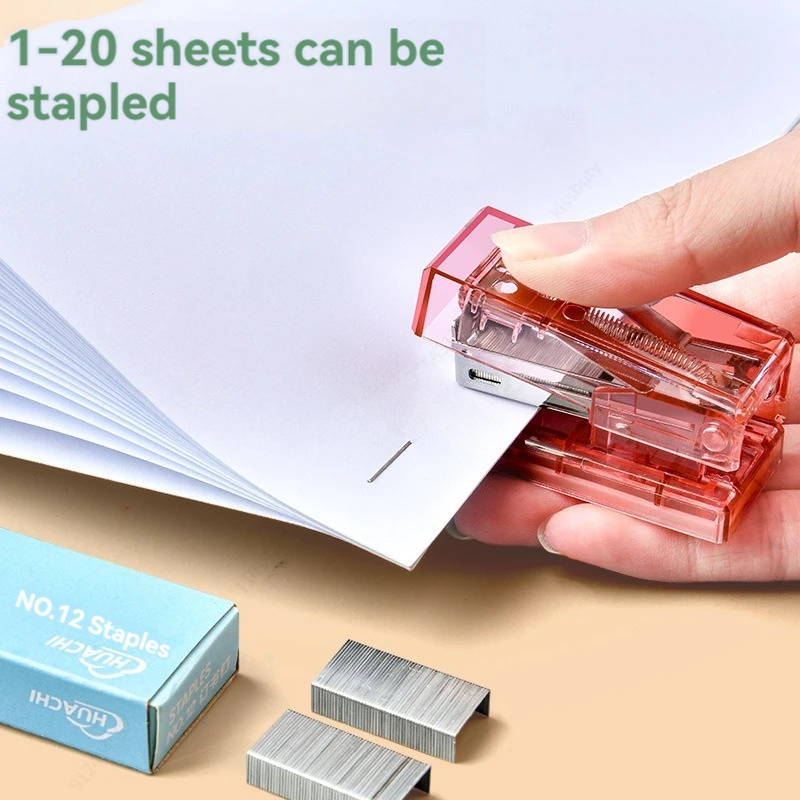 Mini Stapler with staples Transparent Labor-saving Flexible Book Order Plastic Mini Size Binder Desktop Stapler School Supplies