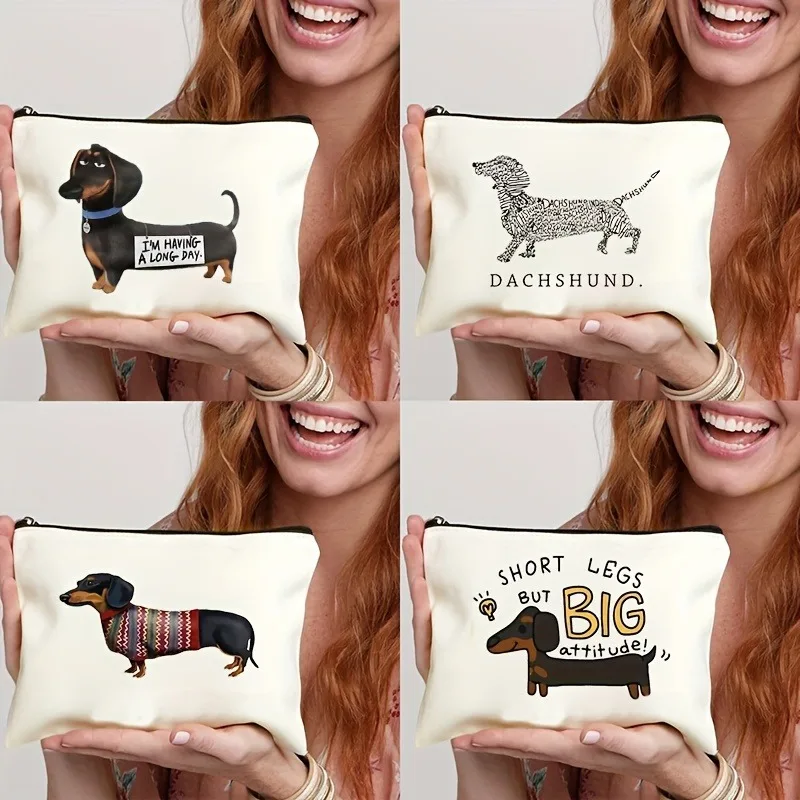 Cartoon Dachshund Cosmetic Bag Women Cartoon Zipper Makeup Bags Portable Travel Bags Organizer Pouch Storage Handbags Kids Purse