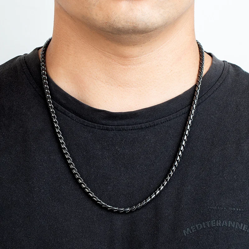 MKENDN Locomotive Retro Link Chain Necklace for Men Overlap Interlocked Curb Chain Stainless Steel Punk Snake Chain Male Jewelry