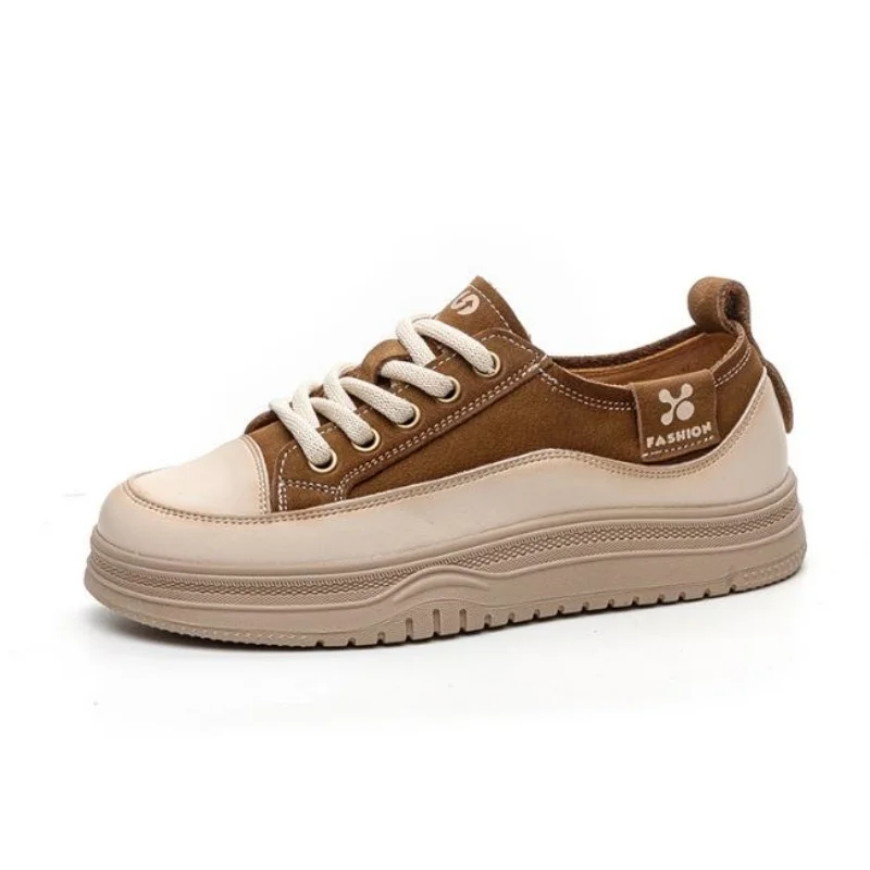 Spring Lightweight Breathable Top Layer Cowhide Sneakers Women Shoes Lace Up Platform Flat Increase Trendy Shoes 35-40