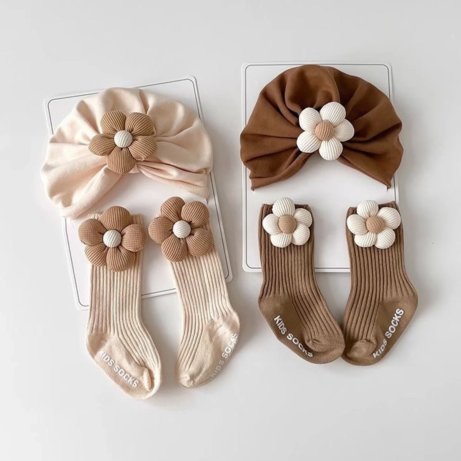 

Newborn Baby Girls Clothing Accessories Cute Flower Hat with 1 Pair Socks for Baby Shower Party Infant Photography Outfits