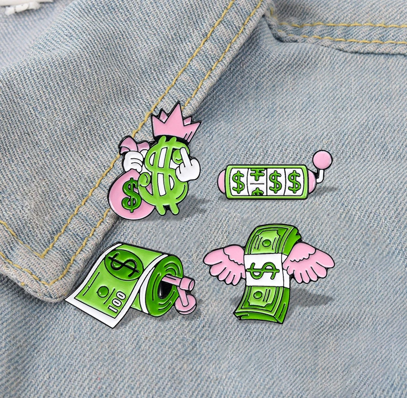 

Dollar Brooch Angel wings Bundled Enamel Pins Fashion brooch Backpack Aretes Brincos Bijoux Gift Angel Wings Banknote