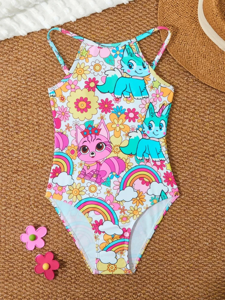 

One Piece Girls Kids Swimsuit 2025 New Cartoon Kitten Sling Children Swimwear Summer Bodysuit Beach Wear Bathing Suit Swimming