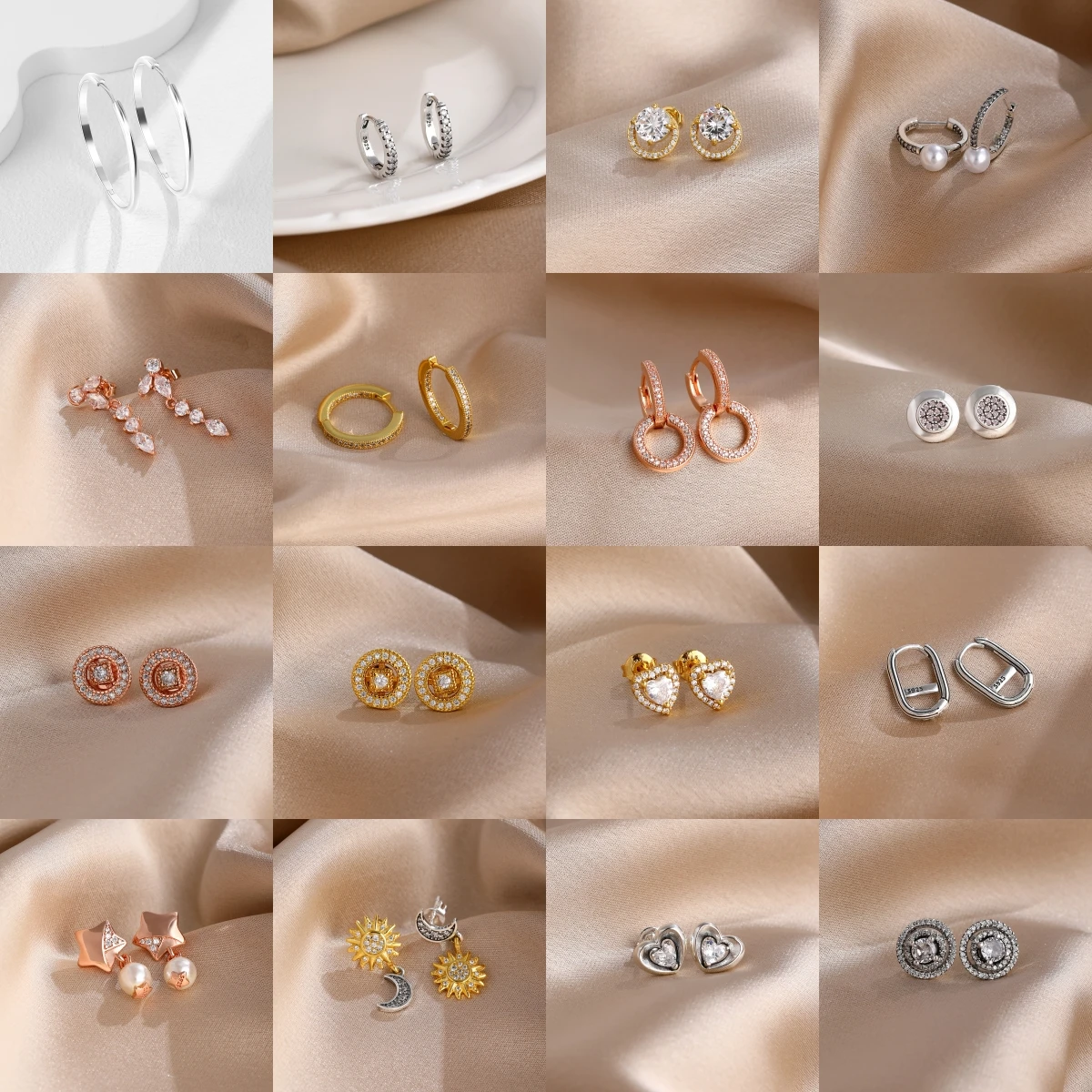 

Серьги из стерлингового серебра 925 пробы для женщин: Луна, Солнце, Сердце, Звезда, Жемчуг, Круглые серьги-кольца, Кристаллы, Модные ювелирные украшения, Подарок