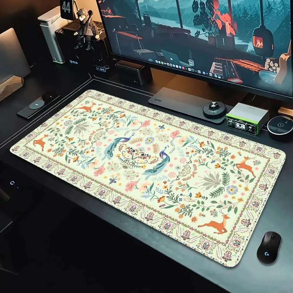 Green flower and bird design mouse pad, Persian-style rubber, anti-slip, durable, washable, high quality