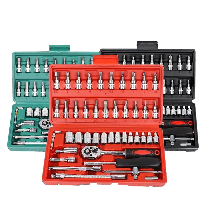 

46pcs Socket Tool Set Car Repair Tool Kits 1/4 Inch Drive Socket Ratchet Torque Wrench Spanner Combo Auto Repairing Tool Set