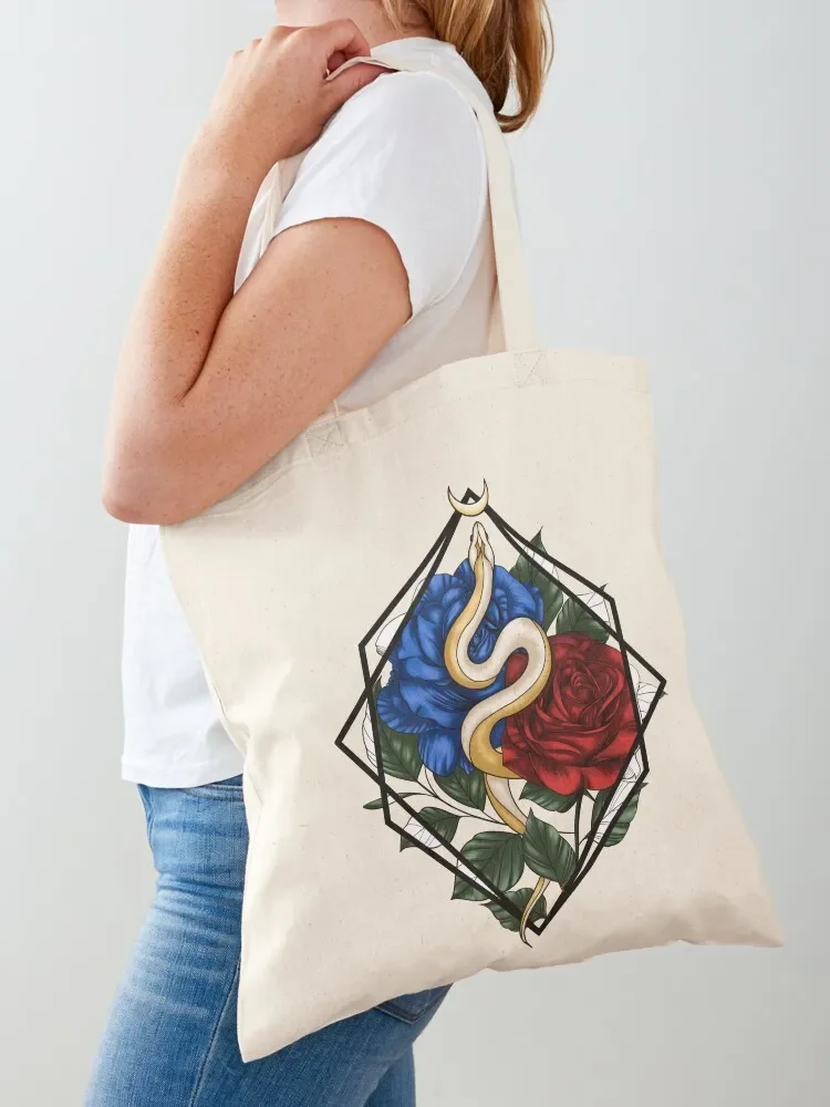 Geometric Golden Moon Snake and Roses Tote Bag Candy bags shopping cart bags Handbags canvas bags Tote Bag