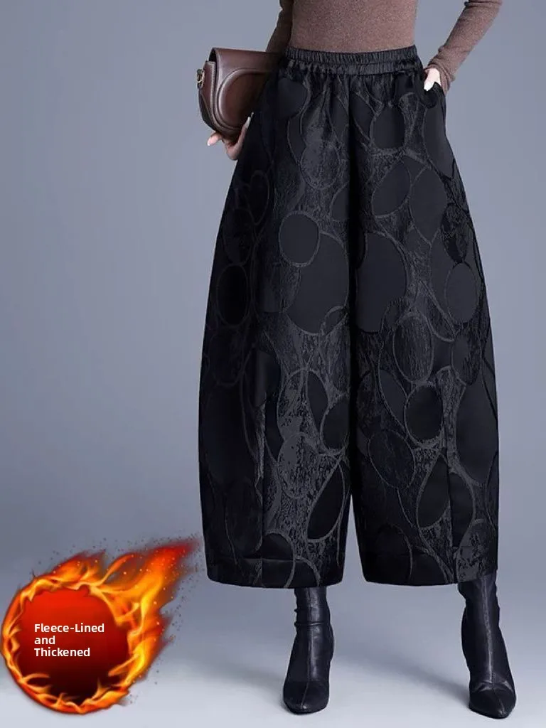 

Женские широкие брюки с высокой талией, утепленные, повседневные, осенне-зимние, свободные, удобные, с цветочным принтом