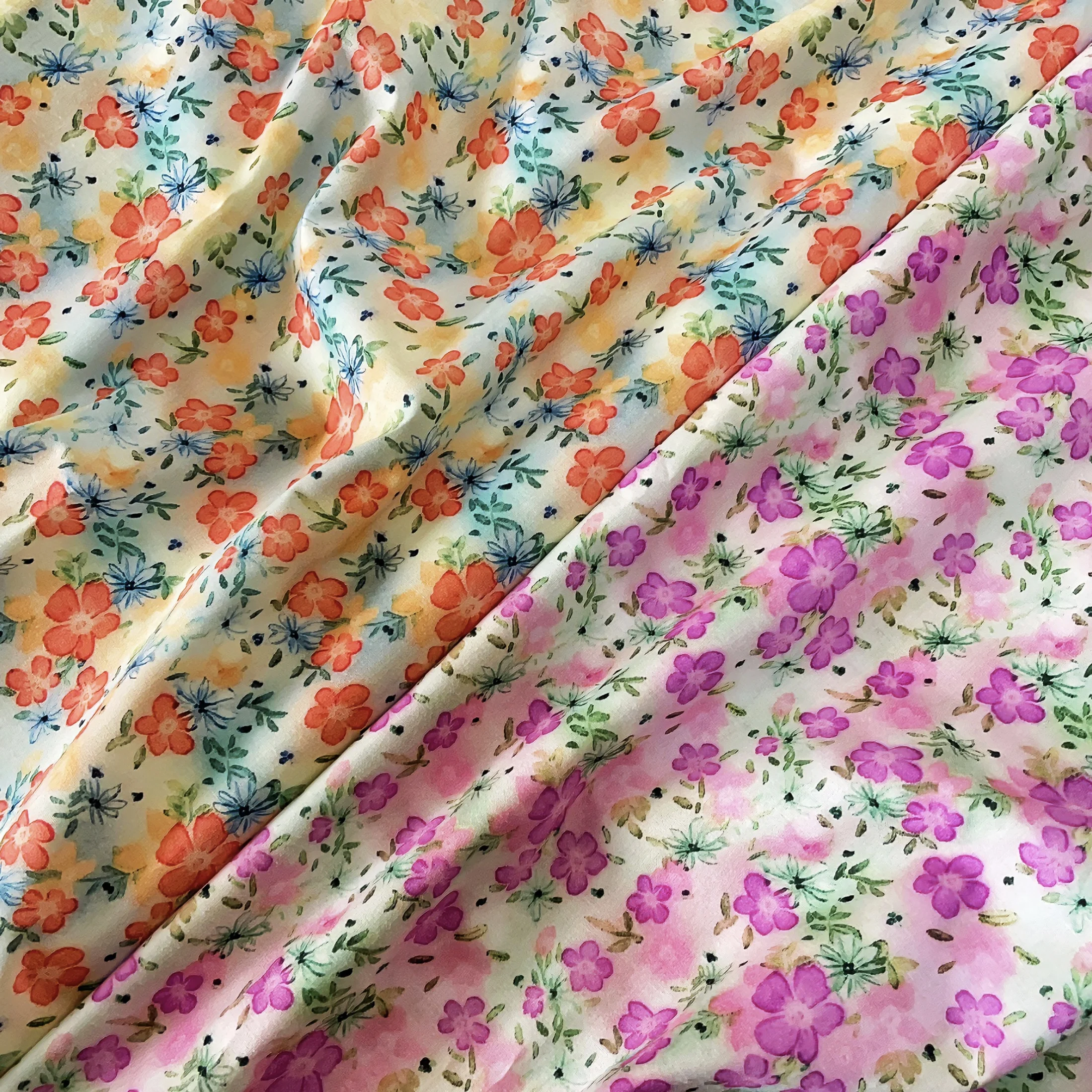 Watercolor Floral Print Cotton Fabric for Dress Skirt Blouse DIY Sewing Material Vintage Small Floral Textile by Meter