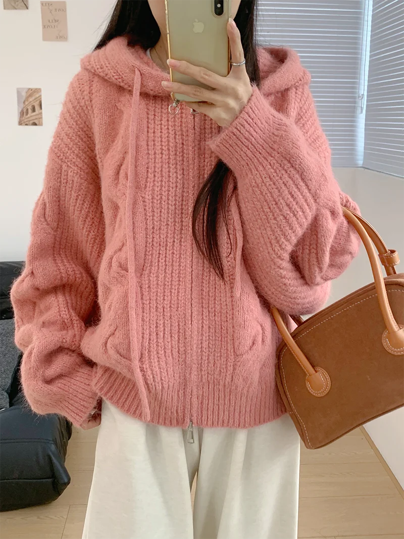 

Amy Soft Cozy Knitted Open Cardigan Women Loose Lazy Batwing Sve Zipper Cardigan Sweater Jaet Autumn Winter Warm Fluffy