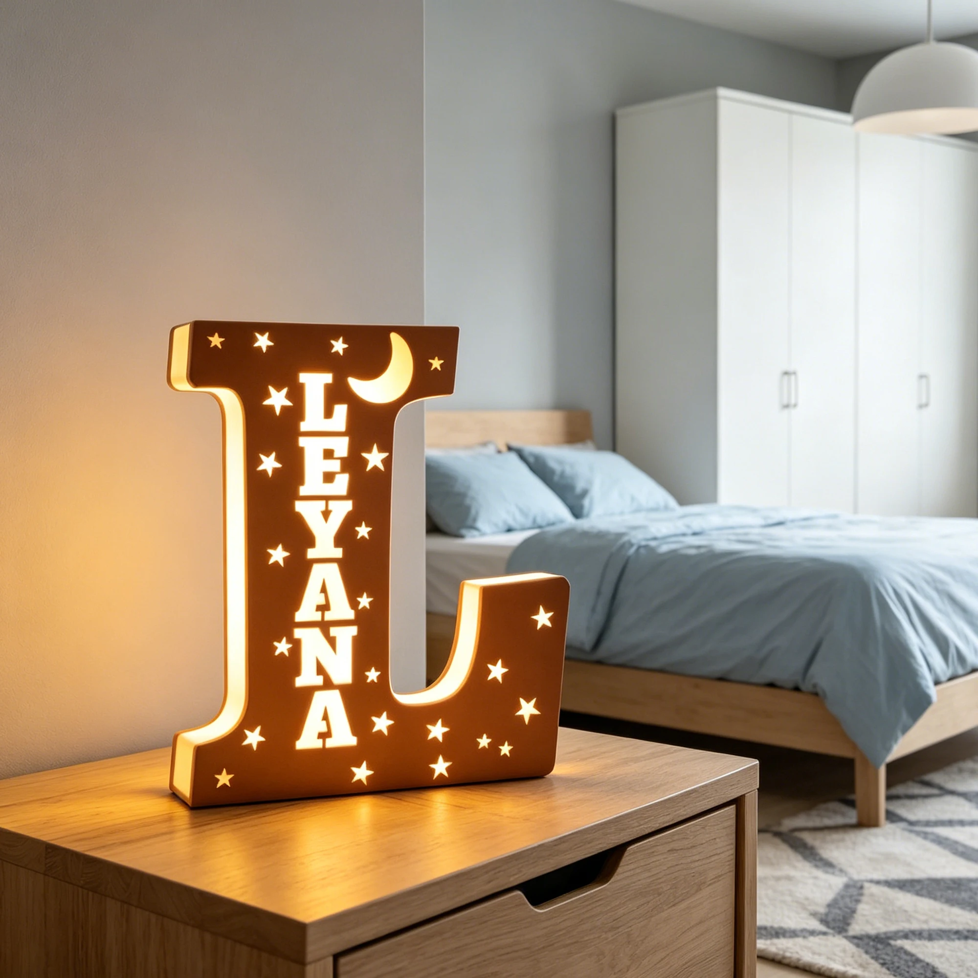 1Pc Custom USB Powered Wooden Alphaet Name Light Sign Ornament,Home Room Decor,Wedding Birthday Anniversary Graduation Gift