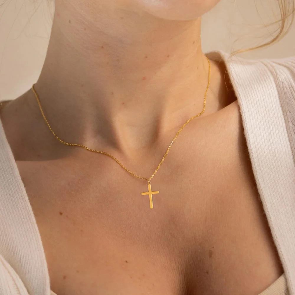 MEDFOLY Stainless Steel Cross Pendant Necklace for Women 18K Gold Plated/Silver Plated Simple Collarbone Chain for Mom Jewelry - Image 5