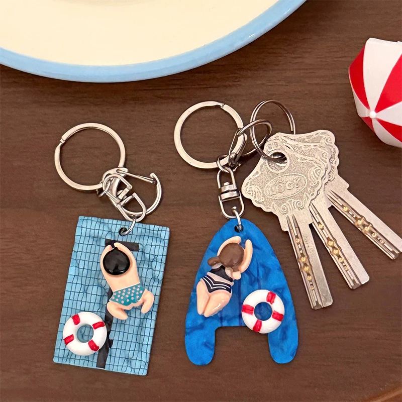 3D Swimming Pool Keychain Pendant Pool Keychain Car Key Ring Pendant Car Key Chain Blue Yellow Hanging Schoolbag Ornament